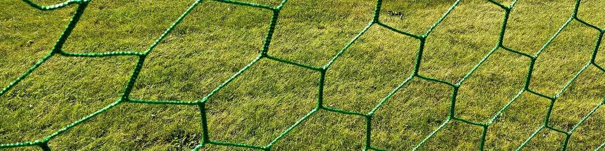 Rede de uma baliza de futebol sobre a relva